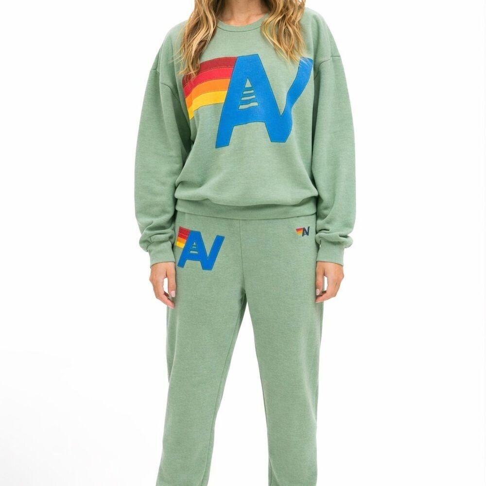 Aviator Nation LOGO STITCH Crew & SWEATPANTS - SAGE